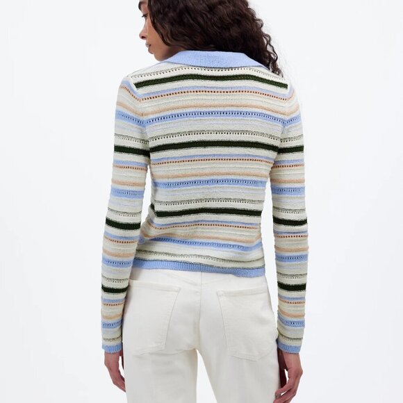 Madewell Textural-Stitch Johnny Collar Sweater Long Sleeves Cropped Size S NWT - Picture 3 of 8